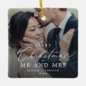 Delicate Eerste Kerstmis Mr en Mrs Dark Foto Keramisch Ornament (Voorkant)