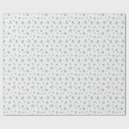 Delicate  Elegant Bloempatroon Blauw Cadeaupapier