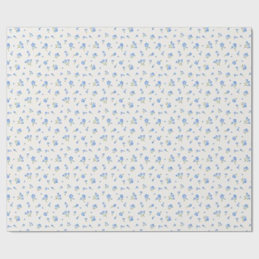 Delicate Elegant Bloempatroon Blauw Cadeaupapier (Vlak)