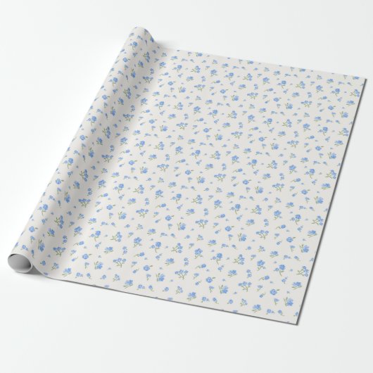 Delicate  Elegant Bloempatroon Blauw Cadeaupapier (Uitgerold)