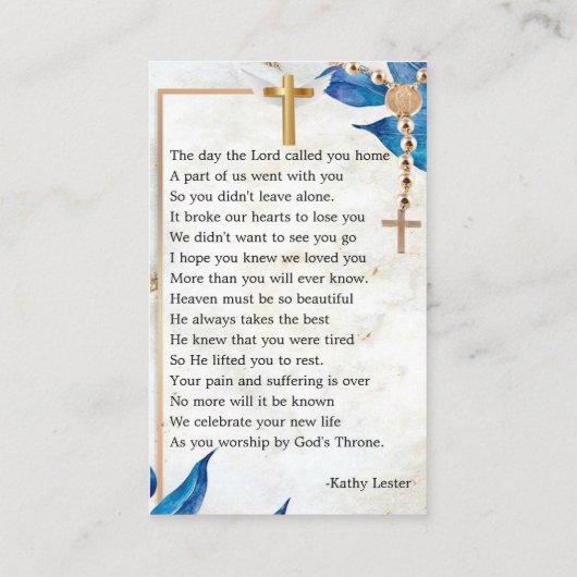 Delicate Elegant Blush Memorial Prayer-fotokaart Visitekaartje (Achterkant)