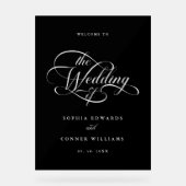 Delicate Elegant Huwelijk Welkom Frosted Black Acryl Bord (Voorkant)
