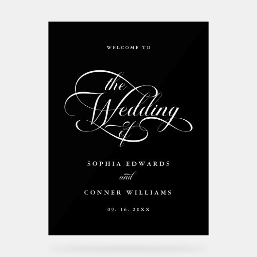 Delicate Elegant Huwelijk Welkom Frosted Black Acryl Bord (Voorkant)