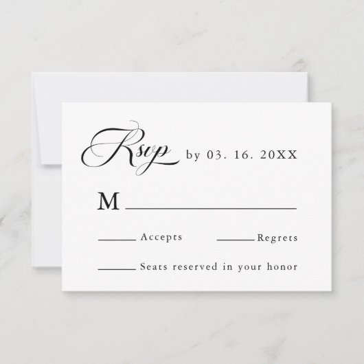 Delicate Elegant Huwelijk Zwart & Wit RSVP Kaartje (Voorkant)