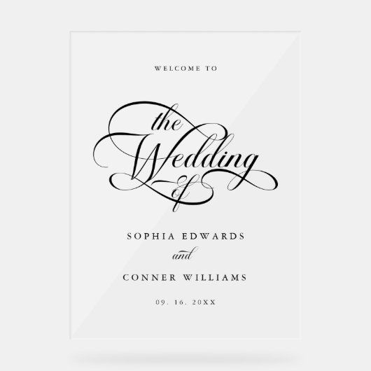 Delicate Elegant Script Huwelijk Welkom Frosted Acryl Bord (Voorkant)