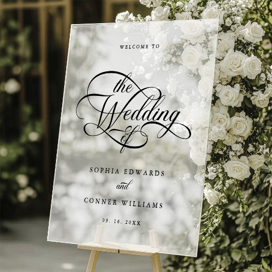 Delicate Elegant Script Huwelijk Welkom Frosted Acryl Bord