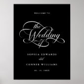 Delicate Elegant Script Trouwen Zwart Welkomstbord Poster (Voorkant)