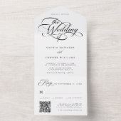 Delicate Elegant Script Trouwen Zwart & Wit All In One Uitnodiging (Binnen)