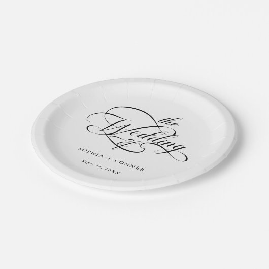 Delicate Elegant Script Trouwen Zwart & Wit Papieren Bordje (Gekanteld)