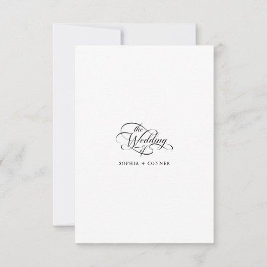 Delicate Elegant Script Trouwen Zwart-wit RSVP Kaartje (Achterkant)