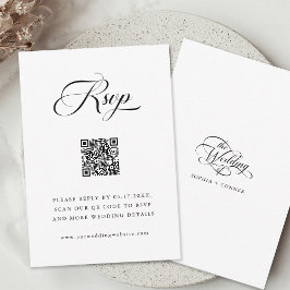 Delicate Elegant Script Trouwen Zwart-wit RSVP Kaartje