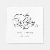Delicate Elegant Script Trouwen Zwart & Wit Servet (Voorkant)