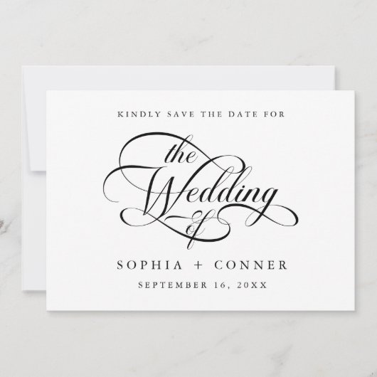Delicate Elegant Script Trouwfoto QR-code Save The Date (Voorkant)
