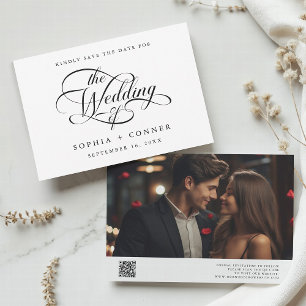 Delicate Elegant Script Trouwfoto QR-code Save The Date