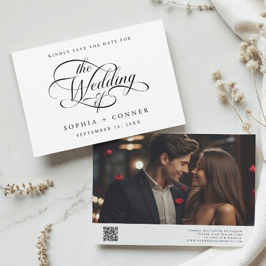 Delicate Elegant Script Trouwfoto QR-code Save The Date