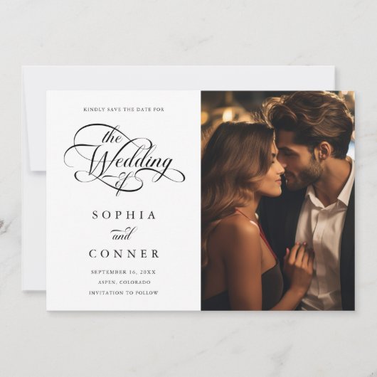 Delicate Elegant Script Trouwfoto Save The Date (Voorkant)