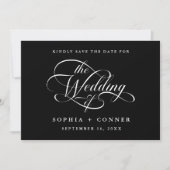 Delicate Elegant Script Trouwfoto Zwart Save The Date (Voorkant)
