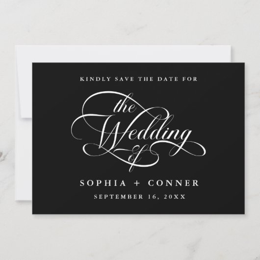 Delicate Elegant Script Trouwfoto Zwart Save The Date (Voorkant)