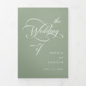 Delicate Elegant Script Wedding Sage Green Drieluik Uitnodiging (Cover)