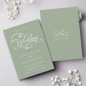 Delicate Elegant Script Wedding Sage Green Kaart