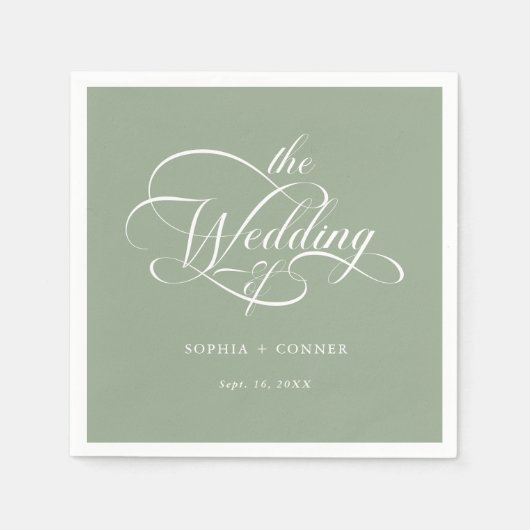 Delicate Elegant Script Wedding Sage Green Servet (Voorkant)