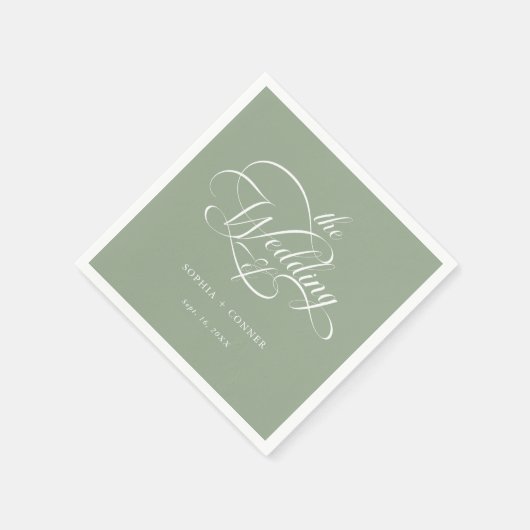 Delicate Elegant Script Wedding Sage Green Servet (Hoek)