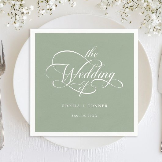 Delicate Elegant Script Wedding Sage Green Servet