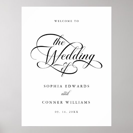 Delicate Elegant Script Wedding Welkomstbord Poster (Voorkant)
