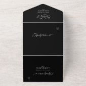 Delicate Elegant Script Wedding Zwart All In One Uitnodiging (Buitenkant)