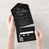 Delicate Elegant Script Wedding Zwart All In One Uitnodiging (Afscheurbaar)