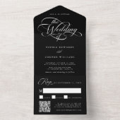 Delicate Elegant Script Wedding Zwart All In One Uitnodiging (Binnen)