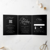 Delicate Elegant Script Wedding Zwart Drieluik Uitnodiging (Binnen)