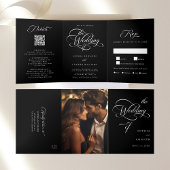 Delicate Elegant Script Wedding Zwart Drieluik Uitnodiging