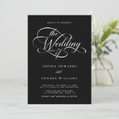 Delicate Elegant Script Wedding Zwart Kaart (Staand voorkant)