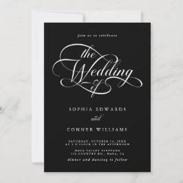 Delicate Elegant Script Wedding Zwart Kaart
