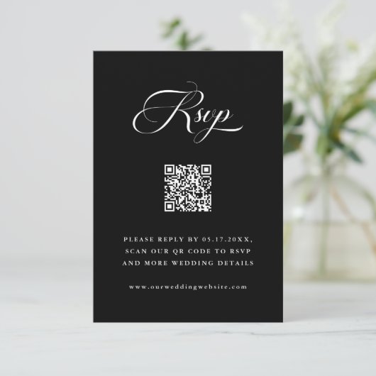 Delicate Elegant Script Wedding Zwart RSVP Kaartje (Staand voorkant)