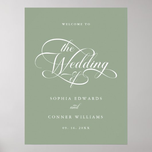 Delicate Elegant Wedding Sage Green Welcome Sign Poster (Voorkant)