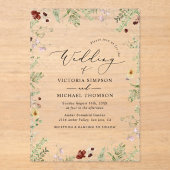 Delicate Elegant Wildflowers Wedding Acryl Uitnodigingen (Voorkant)