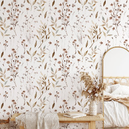 Delicate Elegante Bruine Wilde Bloemen Bladeren Pa Behang