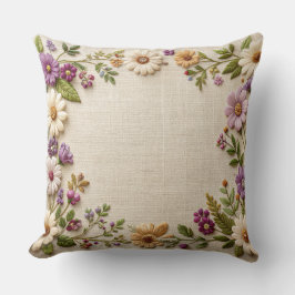 Delicate Embroidered Floral Border Pillow - Purple Kussen