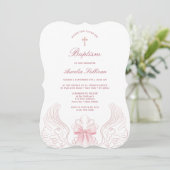 Delicate engelenvleugels roze strik doop kaart (Staand voorkant)