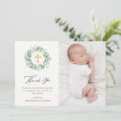 Delicate Eucalyptus | Elegant Waterverf Baptisme Bedankkaart (Staand voorkant)