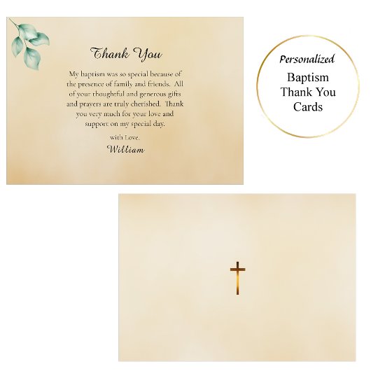 Delicate Eucalyptus en Parchment Orthodoxe Doop Bedankkaart