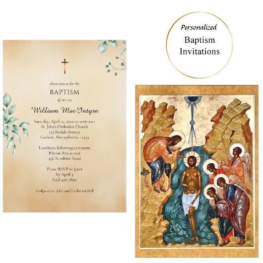 Delicate Eucalyptus en Perkament Orthodoxe Doop Kaart
