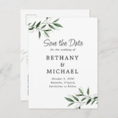 Delicate Eucalyptus Leaves Wedding Save the Date Aankondigingskaart (Voorkant / Achterkant)