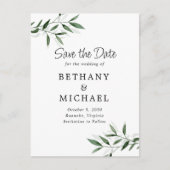 Delicate Eucalyptus Leaves Wedding Save the Date Aankondigingskaart (Voorkant)