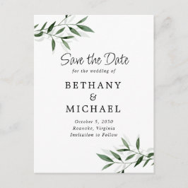 Delicate Eucalyptus Leaves Wedding Save the Date Aankondigingskaart