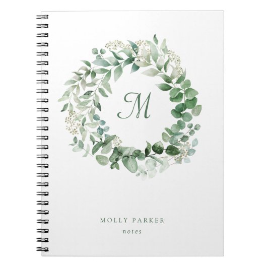 Delicate Eucalyptus | Monogram Waterverf legant Notitieboek (Voorkant)