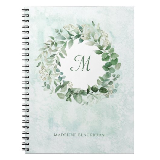 Delicate Eucalyptus | Monogram Waterverf legant Notitieboek (Voorkant)