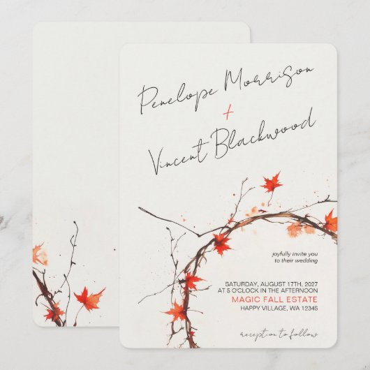 Delicate Fall Wedding Kaart (Voorkant / Achterkant)